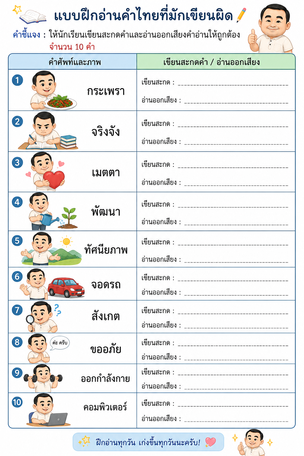 แบบฝึกอ่านคำไทยที่มักเขียนผิด