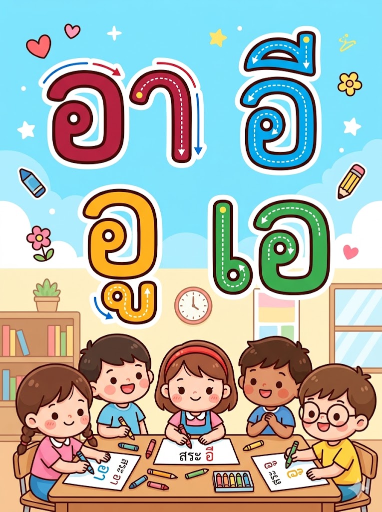 ปก worksheet วิชาภาษาไทย ป.1 — สนุกกับสระ